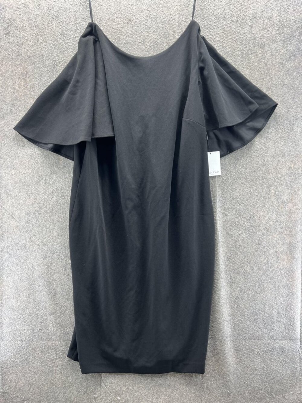 Calvin Klein Dress Womens 18W Black Off Shoulder Ruffle Sheath Knit Knee Length